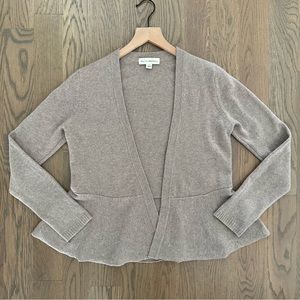 White + Warren Long Sleeve Cashmere Peplum Open Cardigan Mushroom Brown Small